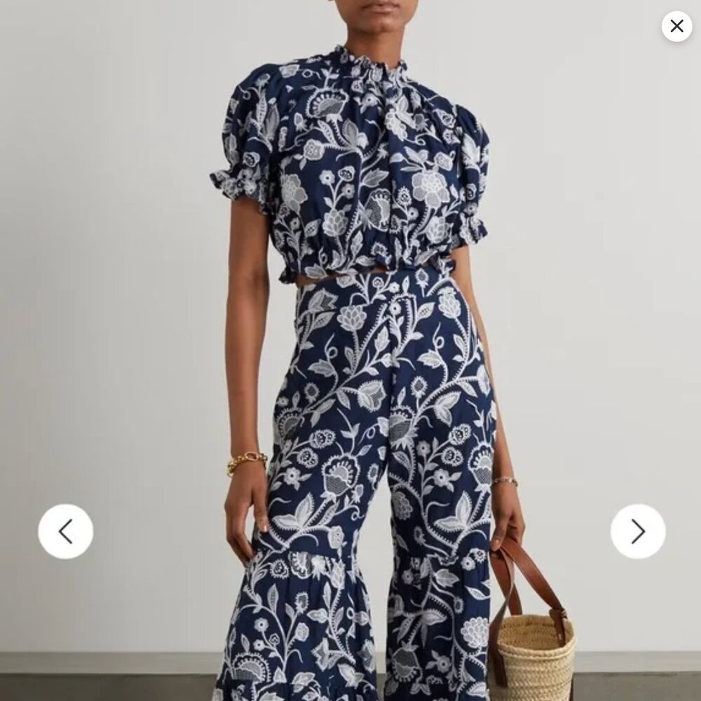 Waimari Two-Piece Pants & Top, Blue Embroidered (Size S)